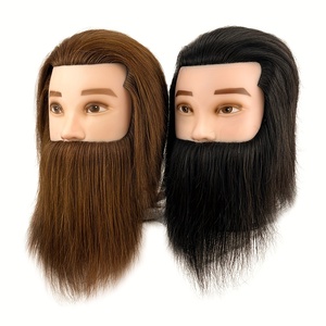 Tête de Mannequin Homme avec Barbe Cheveux Humains Coupe Tête d'Entraînement avec Cheveux Epais Tête de Mannequin de Coiffeur Tête de Poupée - Product Image 1