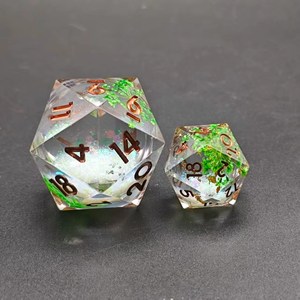 Dés D20 en résine transparente de 33 mm à bords vifs et cœur liquide, avec décor de feuille véritable, pour jeux de table DND <span class=keywords><strong>RPG</strong></span> - Product Image 3
