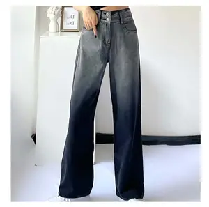 2023 Custom New Fashion Two Colors Women High Waist Close-fitting Trouser Zipper Square Pants Women Gradient Ramp Wide Leg Jeans