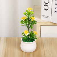 Planta verde artificial bonsái plantas en maceta creativa siete estrellas Margarita decoración del hogar sala de estar simulación adorno de flor de seda