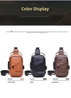 Sac de poitrine antivol pour homme, en polyester imperméable et PU, durable, tendance, léger, sac à bandoulière, sac à dos, avec port USB pour la charge