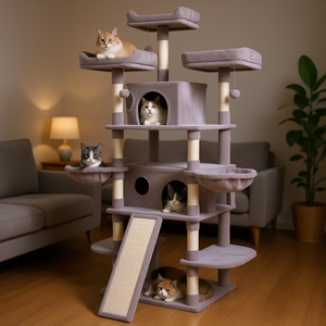 ต้นไม้แมวสูง 68.5 นิ้ว พร้อมคอนโดแมวและเสาข่วน สำหรับแมวในบ้าน สไตล์คลาสสิก ทำจากไม้ - Product Image 2