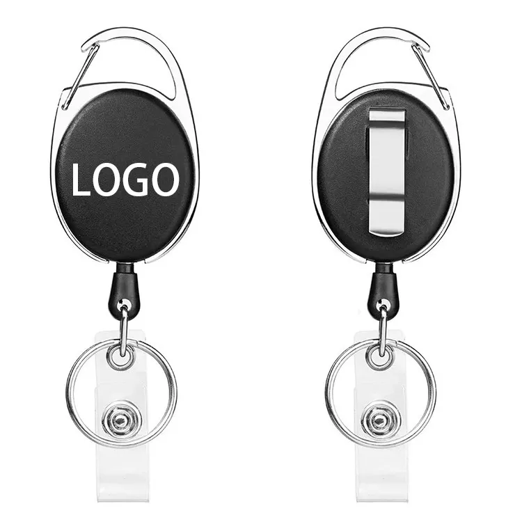 Custom ID Cards Badge Holders For Lanyards With Retractable String Carabiner Badge Reel Can Custom Logo Promotion Gift