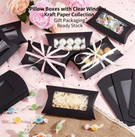 Boîte à oreiller en papier kraft en stock, boîte d'emballage pour pâtisserie avec fenêtre transparente, boîte cadeau pour œufs et bonbons à emporter