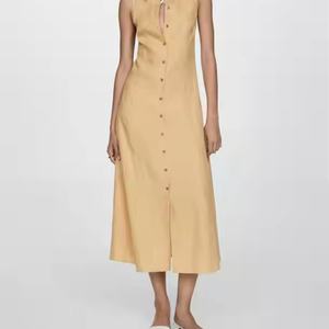 Nouvelle arrivée, robe en lin sans manches personnalisée, robe de plage midi confortable de haute qualité pour femmes - Product Image 1