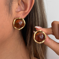Boucles d'oreilles clous rondes en acier inoxydable avec pierres précieuses en résine multicolores pour femmes, accessoires tendance en PVD 18K, bijoux de mode pour l'oreille