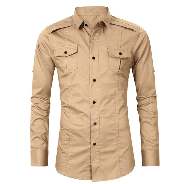Men's Shirts Long Satin Cotton Brown Men's Clothing Shirt Single Button For Men