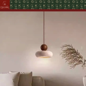 Luminaire GOLDKING pour salon, salle à manger, cuisine, entrée, anneau en <span class=keywords><strong>travertin</strong></span> beige naturel, sphère en bois de noyer brun, downlight OEM ODM - Product Image 3