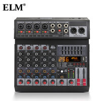 Console de mixage audio 6 canaux ELM AK-6 avec USB, Bluetooth, égaliseur graphique 7 bandes, alimentation fantôme 48V, écran LED et effets intégrés