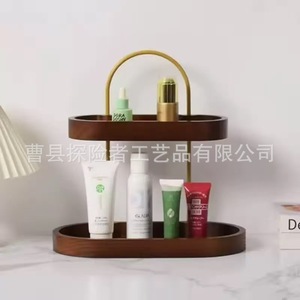 Wooden Cosmetic <b>Shelf</b> Double Layer <b>Desktop</b> Storage Rack For Skincare Perfume Makeup Organizer Retro Color - Product Image 1