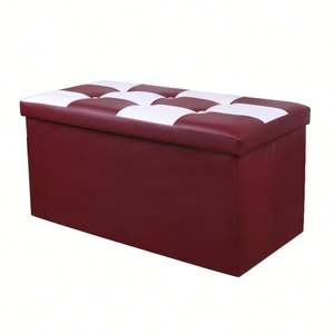 Otomana de Almacenamiento Personalizable en Blanco y Rojo, Otomana de Almacenamiento de Cuero Combinado - Product Image 2