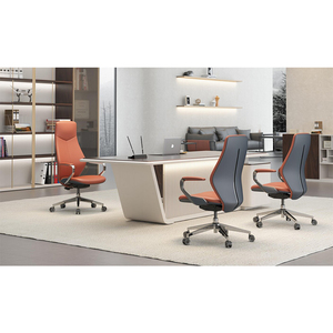 Chaise de bureau en cuir moderne, ergonomique, dossier haut, hauteur réglable, chaise pivotante de direction, accoudoirs, cadre en métal, design unique - Product Image 1