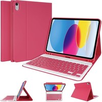 Étui clavier sans fil pour iPad 10e et 11e génération, housse de tablette en cuir PU avec support stylet intégré et béquille pliable