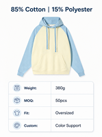 Sweat à capuche surdimensionné en molleton épais 380 g/m² avec blocs de couleur et manches raglan, personnalisable avec logo OEM pour les magasins de détail – Direct Usine