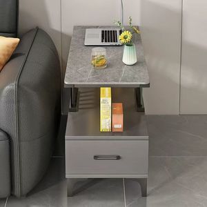 Tavolo laterale moderno a due livelli con piano in marmo e cassetto portaoggetti comodino per soggiorno divano comodino portatile - Product Image 1