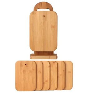 竹菜板套装6块板，带支架厨房餐板，用于三明治奶酪餐早餐