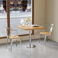 Ensemble table et chaises de salle à manger en bois massif personnalisable, structure métallique pour usage commercial, restaurants, cafés, snack-bars, bois naturel