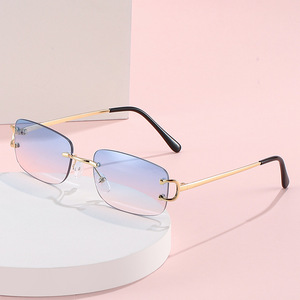 049 Hot Sale Rectangle <b>Sunglasses</b> Fashion Designer Square <b>Sunglasses</b> Trendy <b>Rimless</b> <b>Sunglasses</b> - Product Image 2