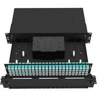 Panel Patch Fiber Optik Rak Tipe Towerable 144F 2U PB1H2 Hitam dengan Fusible Tray, Dilengkapi Pigtail, Garansi 30 Tahun, Bersertifikasi ISO9001
