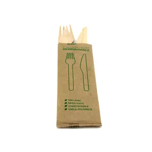 Paquete de bolsas ecológicas, cuchara, tenedor, cuchillo, cubiertos de madera