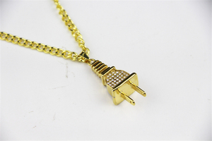 ZRM Fashion Jewelry Zinc Alloy Classic Crystal Charm Gold and Silver <strong>Plug</strong> Pendant Necklace with Link <strong>Chain</strong> for Men and Women - Product Image 5