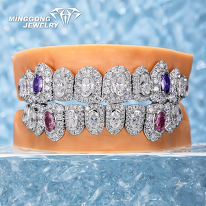 ハネムーンセット ラウンドオーバルカット モアサナイト＆VVSダイヤモンド グリルズ 高級<span class=keywords><strong>925</strong></span>シルバー 14K-18K ヒップホップ ファインジュエリー（グリルズ歯付き） - Product Image 5