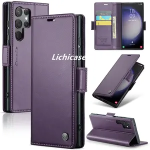 Lichicase Simple Business Flip PU Leather Cover For Samsung S23 Ultra Magnetic Wireless Charge Phone Case