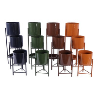 Ensemble de 3 supports de pots de fleurs en métal personnalisés, style moderne, en fer thermolaqué, pour décoration extérieure de jardin et maison