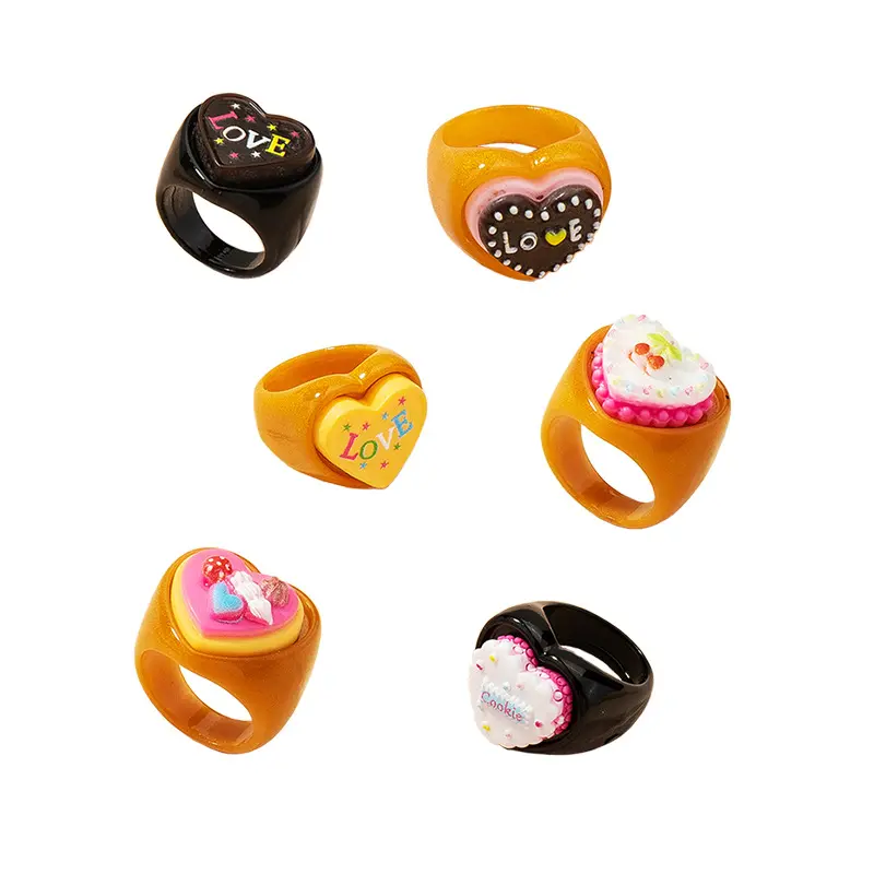 New Japanese and Korean Ins Cute Letters Acrylic Resin Rings Female Trend Fun Love Ring