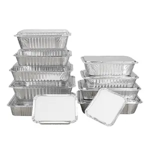 Food Container Box Tray Aluminum Lid Waterproof Food Customized Rectangle Travel Aluminum Foil Container