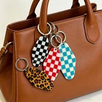 Porte-clés Motel Vintage en Acrylique à Motif Damier et Imprimé Léopard Rétro, Breloque de Sac, Vente en Gros