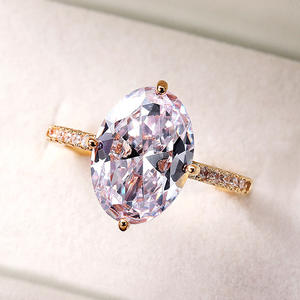 Anello da Donna F765 con Cristalli, Argento 925, Montatura Ovale a Griffe, Fascia di Fidanzamento con Incastonatura a Pavé, Gioiello a Goccia d'Acqua - Product Image 4