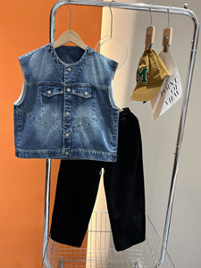 Gilet en jean de coton pour garçons, style automne 2026, nouveau modèle, <span class=keywords><strong>veste</strong></span> <span class=keywords><strong>sans</strong></span> manches élégante, décontractée, courte, tendance coréenne, fermeture boutonnée, en stock - Product Image 4