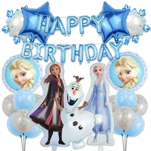 Balon bunga salju dekorasi spanduk Selamat Ulang Tahun balon Elsa Foil untuk anak perempuan perlengkapan pesta ulang tahun putri