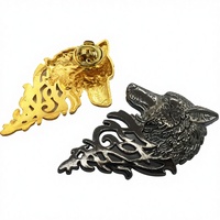 Broche de revers pour homme en alliage de zinc 3D, motif loup or et argent, personnalisable, pour accessoires de costume, chemise, sac à dos, chapeau
