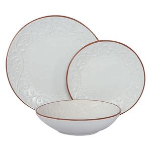 Juego de Platos de Cerámica Directo de Fábrica, Vajilla de Cerámica Doméstica, Diseño en Relieve con Borde Rojo - Product Image 5