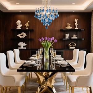 Bộ bàn ăn đá cẩm thạch trắng sang trọng phong cách châu Âu hoàng gia Pháp hiện đại, thiết kế có thể điều chỉnh, phù hợp cho biệt thự và căn hộ. - Product Image 2