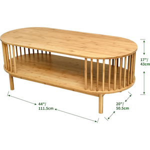 Hình Dạng Hình Bầu Dục Tre Bàn Cà Phê Cho Phòng Khách, 2-Tier Bằng Gỗ Trang Trại Tre Bảng Trung Tâm Với Lưu Trữ Kệ - Product Image 4