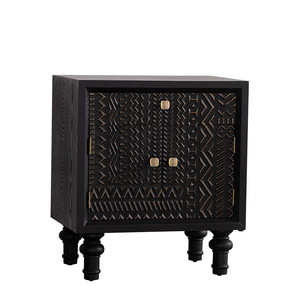 Belgian Vintage Black Carved Storage Cabinet With Drawers Handmade <b>Sideboard</b> Bedroom Furniture - Product Image 5