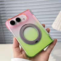 Coque de téléphone en PC transparente dégradée avec double charnière et support magnétique rotatif à 360 degrés, protection intégrale anti-chute pour iPhone 18 Duo pliable