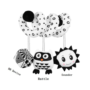 Jouet de <span class=keywords><strong>poussette</strong></span> suspendu noir et blanc couinant en <span class=keywords><strong>spirale</strong></span> cercle d'<span class=keywords><strong>activité</strong></span> siège de voiture jouets de voyage - Product Image 3