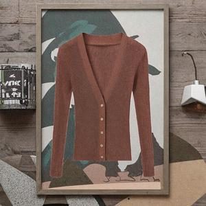 เสื้อคาร์ดิแกนไหมพรมผู้หญิงแฟชั่นฤดูใบไม้ร่วง คอวี แขนยาว สไตล์ลำลอง ตกแต่งด้วยกระดุม รับสกรีนโลโก้ - Product Image 3