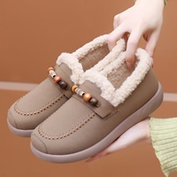 Bottines d'hiver pour femmes, nouvelle collection, dessus en cuir artificiel, couleur unie, doublure en polaire extra épaisse, chaussures décontractées chaudes à enfiler pour maman