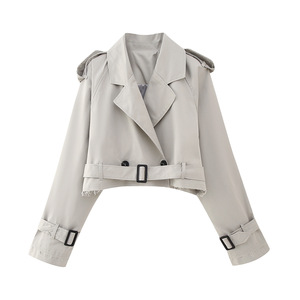 Nuevo Abrigo Corto Informal de Mujer con Cinturón y Manga Larga, Estilo Gabardina - Product Image 3