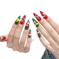 Pointes d'ongles transparentes motif ciel étoilé 5 cm, façonnées à la main, collection de Noël, forme carrée en C, tube en forme d'arc
