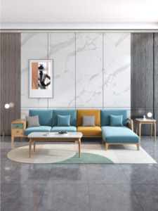 Solid <strong>Wood</strong> <strong>Frame</strong> Living Room Fabric Sectional <strong>Sofa</strong> Set Simply Designed for Apartment or Hotel Use Upholstered - Product Image 2