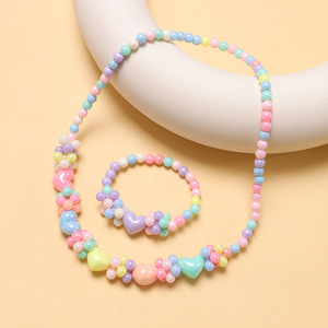 ชุดสร้อยคอและกำไลข้อมือรูปหัวใจเรซิ่นหลากสี สำหรับเด็ก ของขวัญเครื่องประดับ - Product Image 1