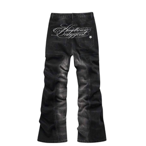 Jeans da <span class=keywords><strong>Uomo</strong></span> a Gamba Larga, Moda Invernale, Effetto Consumato con Ricamo a Diamante, Elasticizzati, Skinny, Strappati, a Zampa, Denim Lavato - Product Image 3