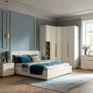 Ensemble de lit double en bois de style moderne, design nouveau, cadre en bois, meubles de luxe complets pour la chambre à coucher - Product Image 5