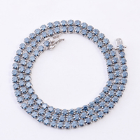 Ensemble Collier et Bracelet Tennis HipHop en Argent Sterling 925 avec Moissanite Bleue VVS1 Ronde Taille Brillant 2MM-6MM pour Femme